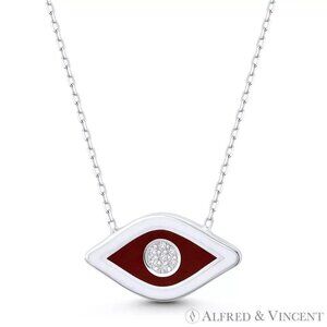 Evil Eye Luck Charm Enamel & CZ Crystal 10x18mm Pendant in .925 Sterling Silver